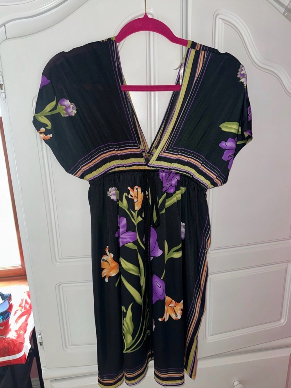 Cristinalove Black Midi Dress with Purple & Orange Floral Print